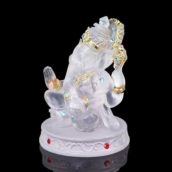 GANESH CLEAR GLAZE CRYSTAL STATUE-Bejeweled Resin Stone-4.5 in Figurine-Success - Picture 7 of 16
